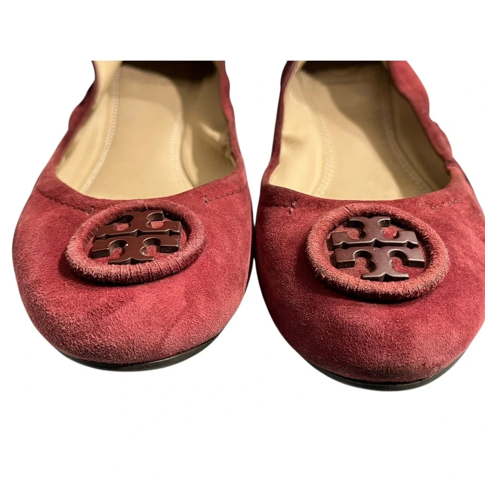 Tory Burch Burgundy Suede‎ Ballet Flats Women's Size 7 Embellished Logo